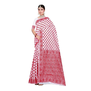 White and Red Cotton Saree for Women