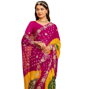 Women's Printed Saree with Embroidered Scalloped Border