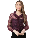 Burgundy Floral Print Ruffles Lace Top