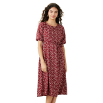 Women Rayon Fit and Flare One Piece Midi Length Dress