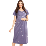 Women Cotton Printed Maternity Nursing & Feeding Relaxed Fit Nighty