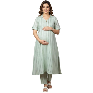 Cotton Blend Maternity Kurta Pant Suit with Dual Nursing Zippers