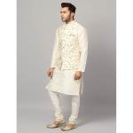 Men's Silk Blend Kurta Pyjama with Stylish Embroidered Ethnic Jacket