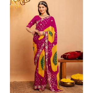 Women's Printed Saree with Embroidered Scalloped Border