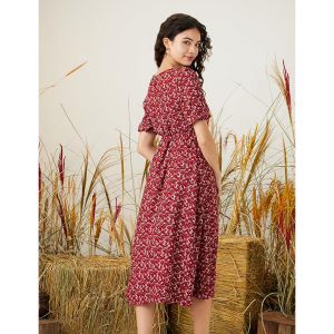 Women Rayon Fit and Flare One Piece Midi Length Dress