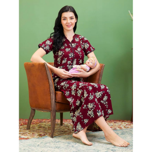 Women Cotton Printed Maternity Feeding Maxi Maternity Nighty