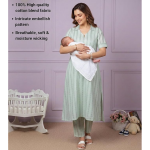 Cotton Blend Maternity Kurta Pant Suit with Dual Nursing Zippers