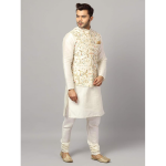 Men's Silk Blend Kurta Pyjama with Stylish Embroidered Ethnic Jacket