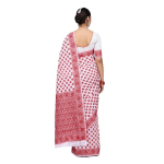 White and Red Cotton Saree for Women