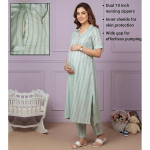 Cotton Blend Maternity Kurta Pant Suit with Dual Nursing Zippers