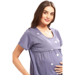 Women Cotton Printed Maternity Nursing & Feeding Relaxed Fit Nighty